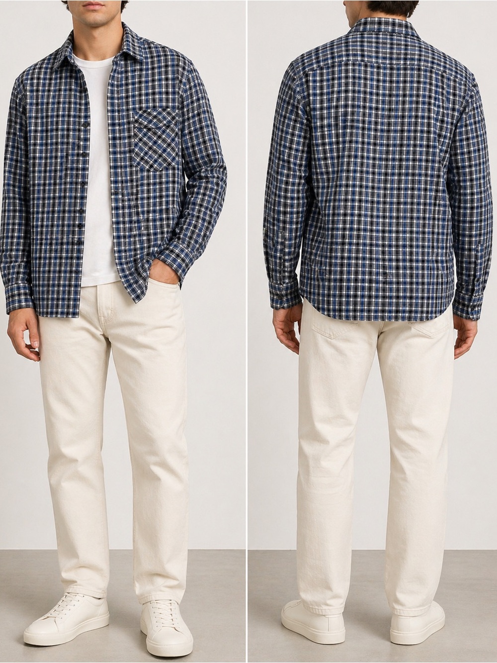 Converse One Star Plaid Button Down Shirt Blue Black Size L